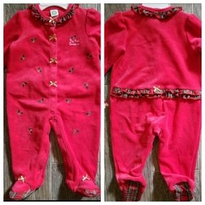 Little Me "My First Christmas" Red Velour Tartan Plaid Embroidered Holly Berries